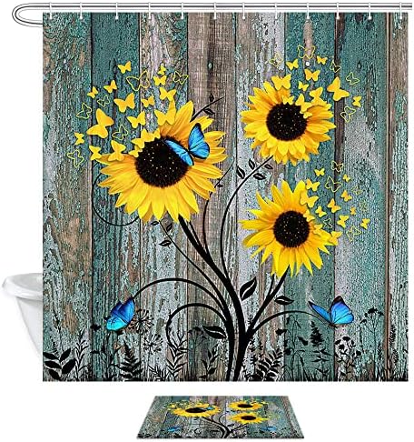 Rustic Sunflower Bathroom Set Non-Slip Mats for Bathrooms