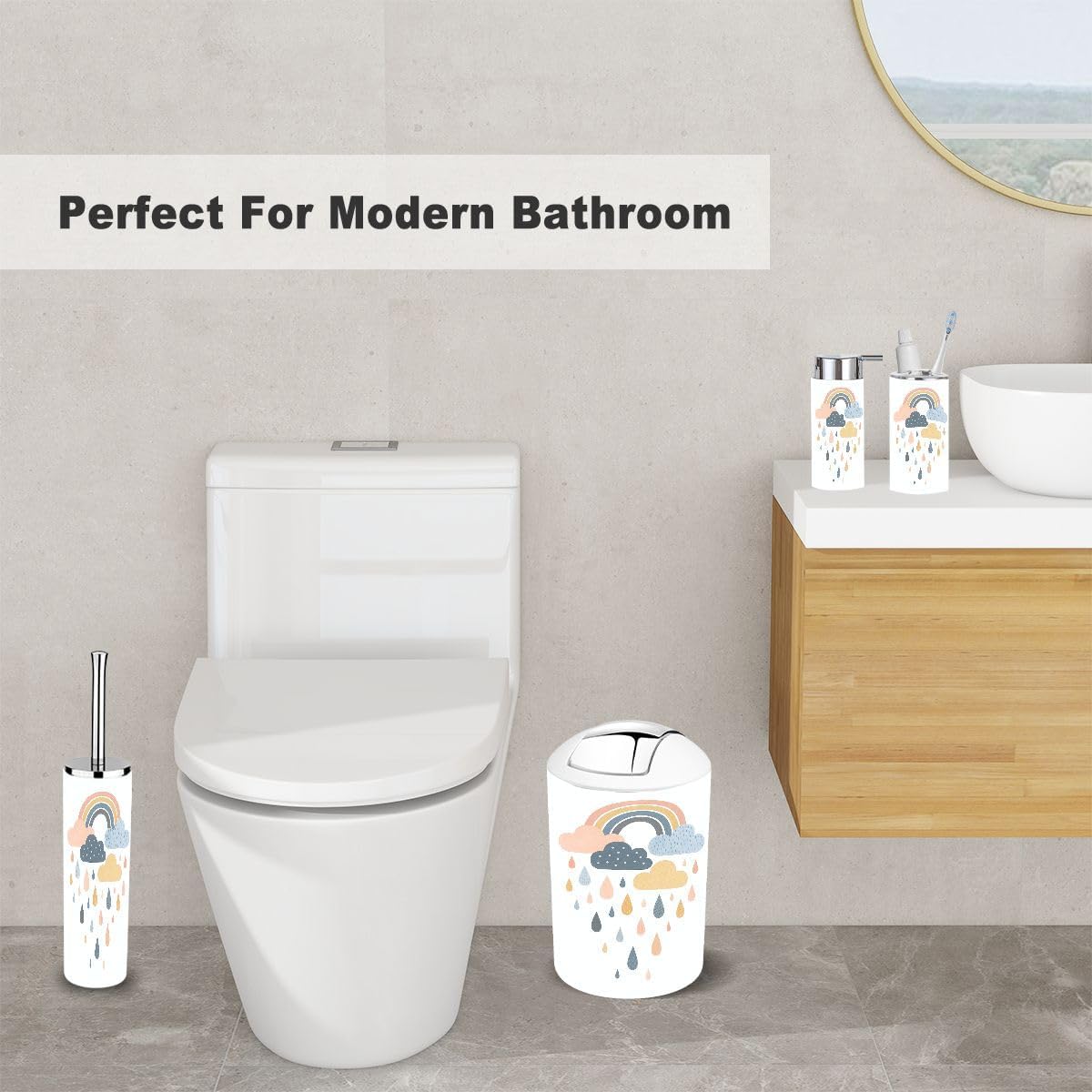 Cute Sky Clouds Bathroom Accessory Set 6 Piece