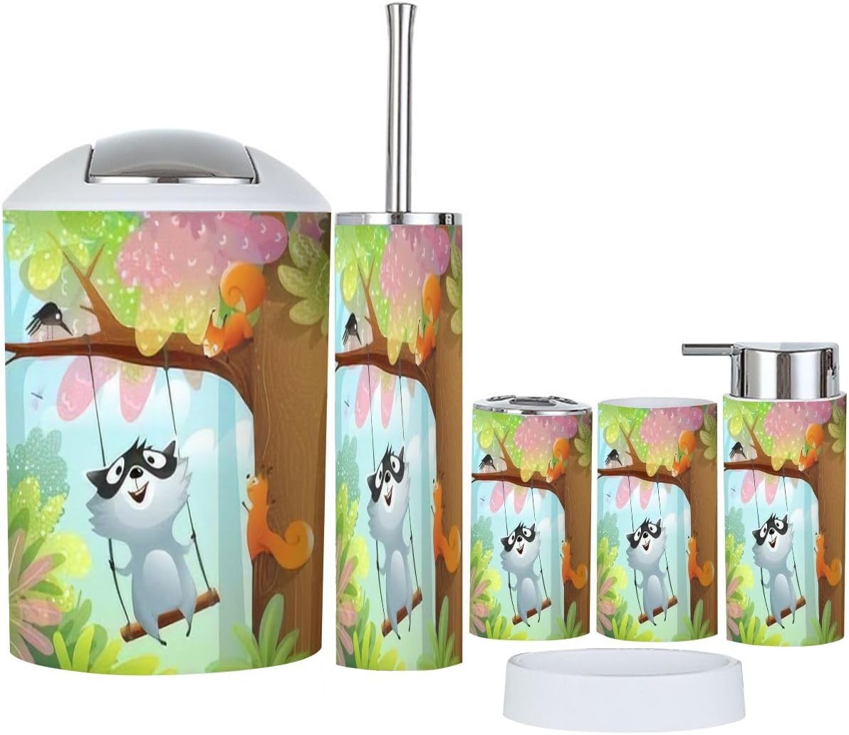 Hilarious Bathroom Set 6-Piece Raccoon Squirrel design