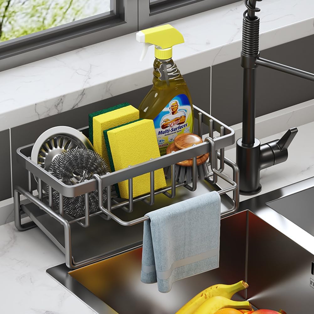 Bibabala Corner Sink Drain Rack Holder Black