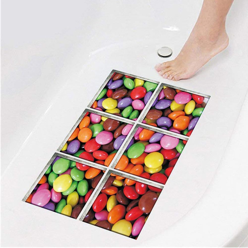 Non-slip bathtub stickers 59x59 inch 6pc anti-adhere rainbow designs