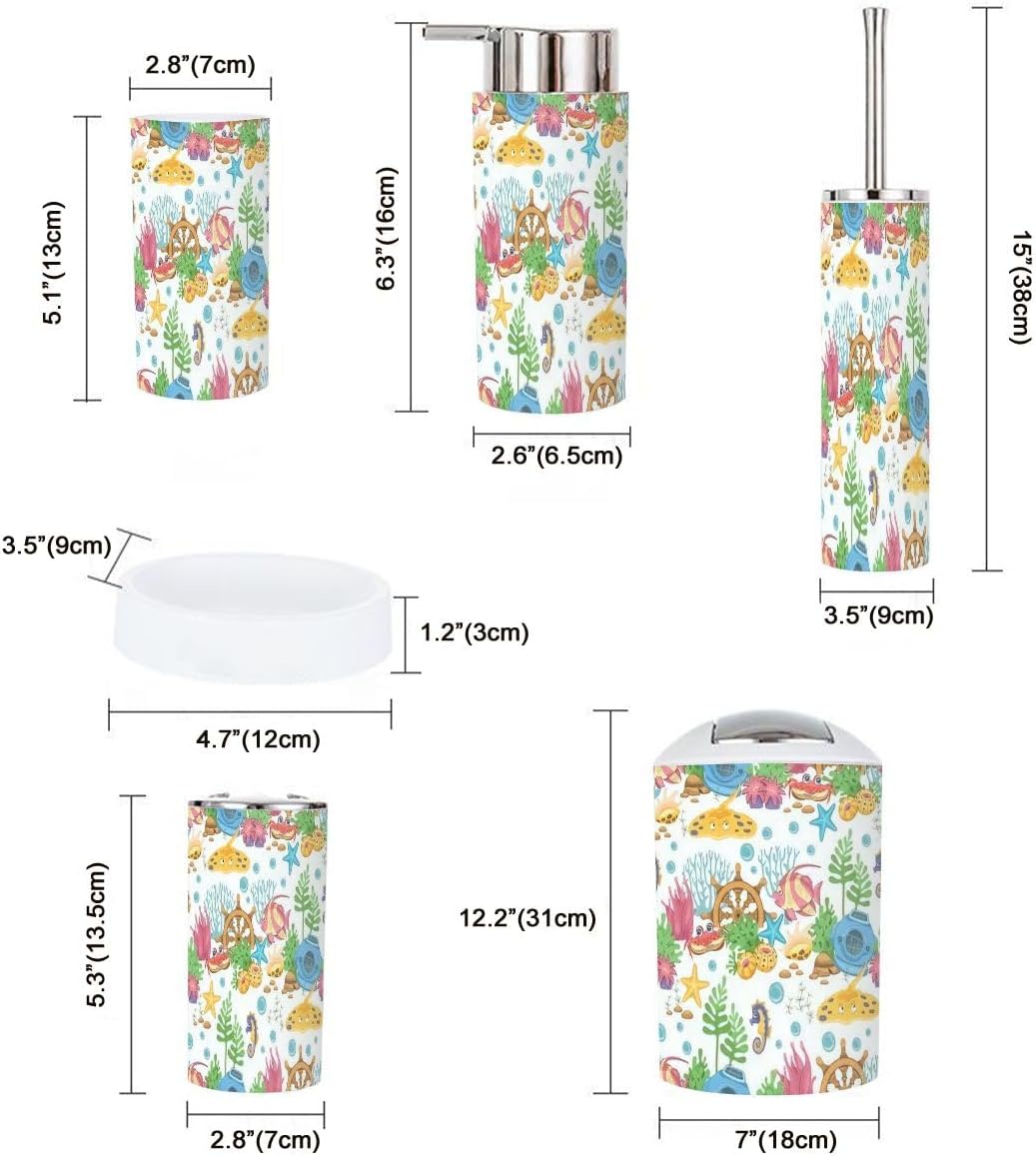 Aesthetic Fish-Print 6-Piece Stick-on Modern Bath Accessories Set