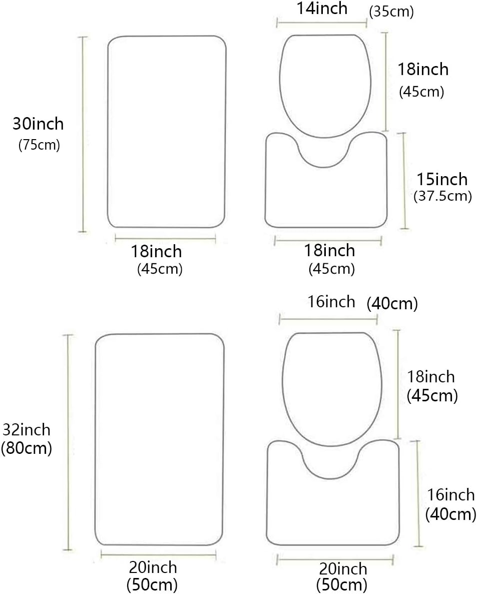YESOF66 3 Piece Bathroom Rug Set with Non-Slip Backing