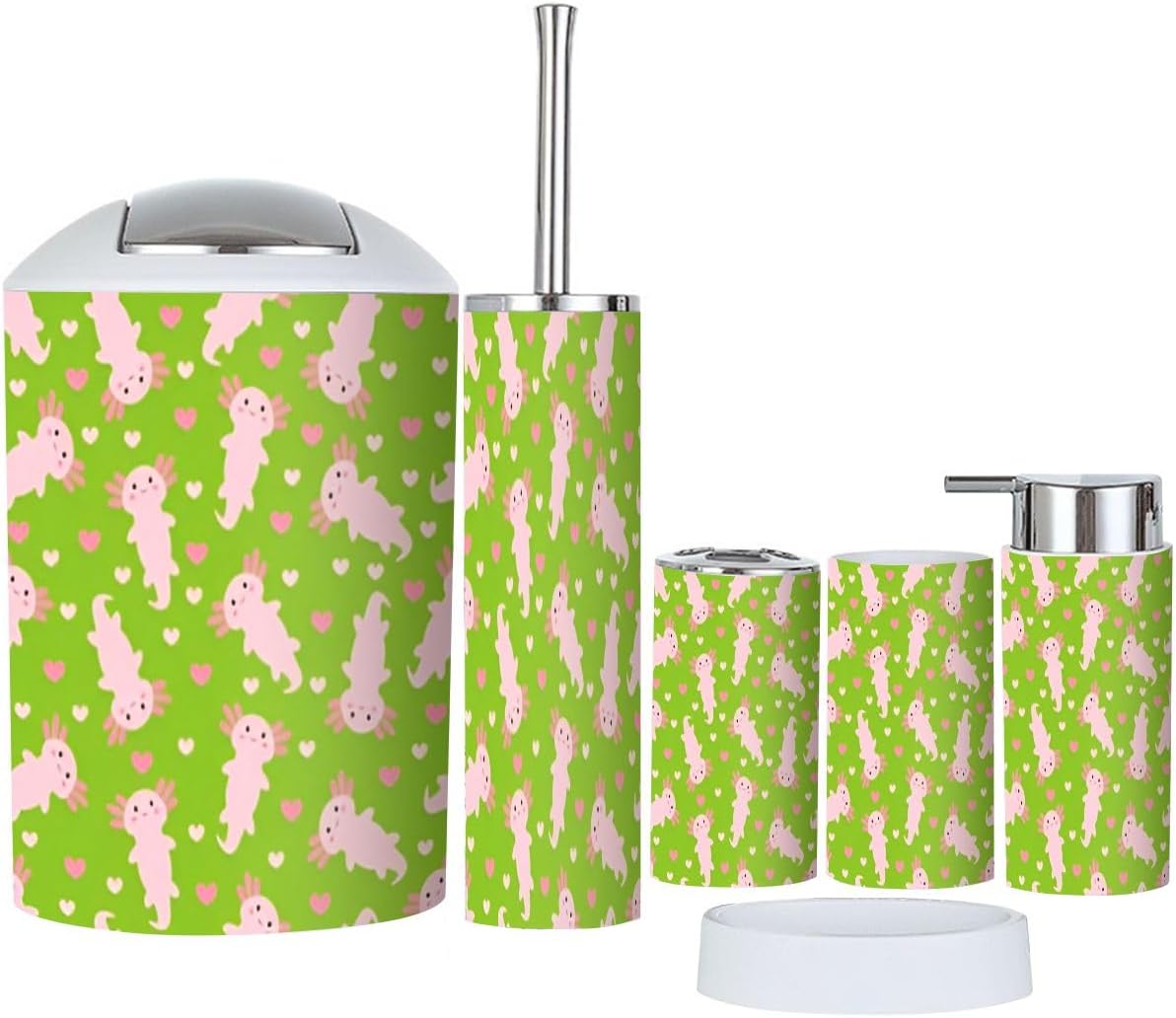 6 Piece Cute Cartoon Axolotl Bathroom Accessory Set
