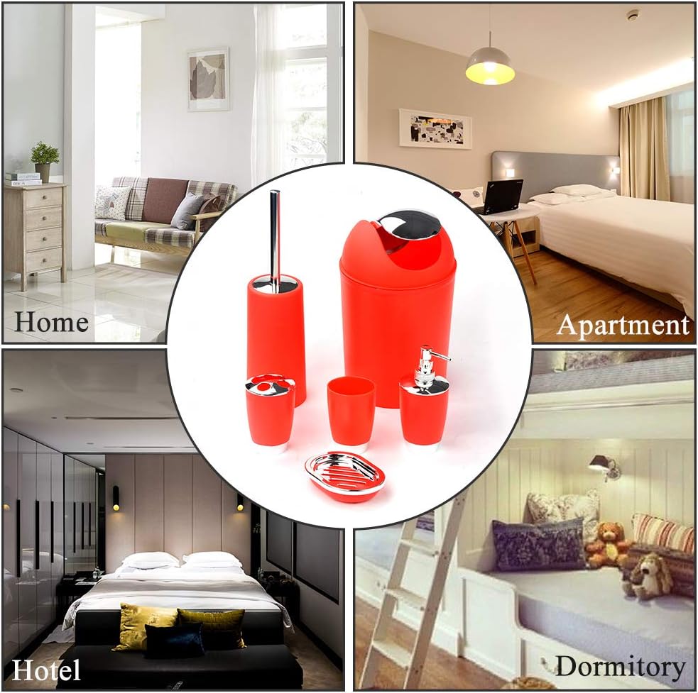 6pc Bathroom Accessories Set Red