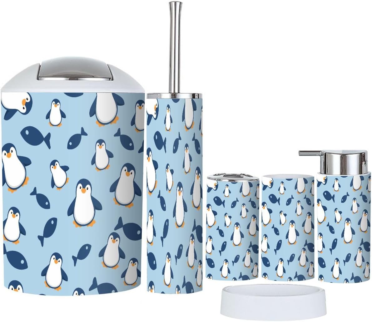 Penguin Small Fish Bathroom Accessories Set 6 Pcs