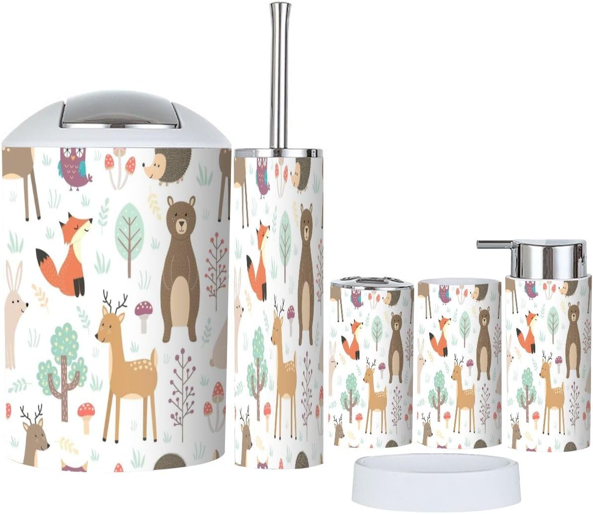 Bathroom Set 6-Piece Fast Bat Forest Seamless Pattern for Home
