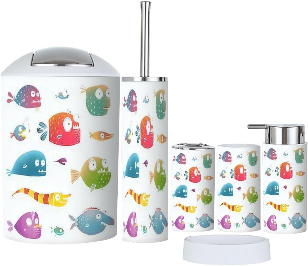 Perfect 6-Piece Kids Bathroom Set with Cartoon Fish Design