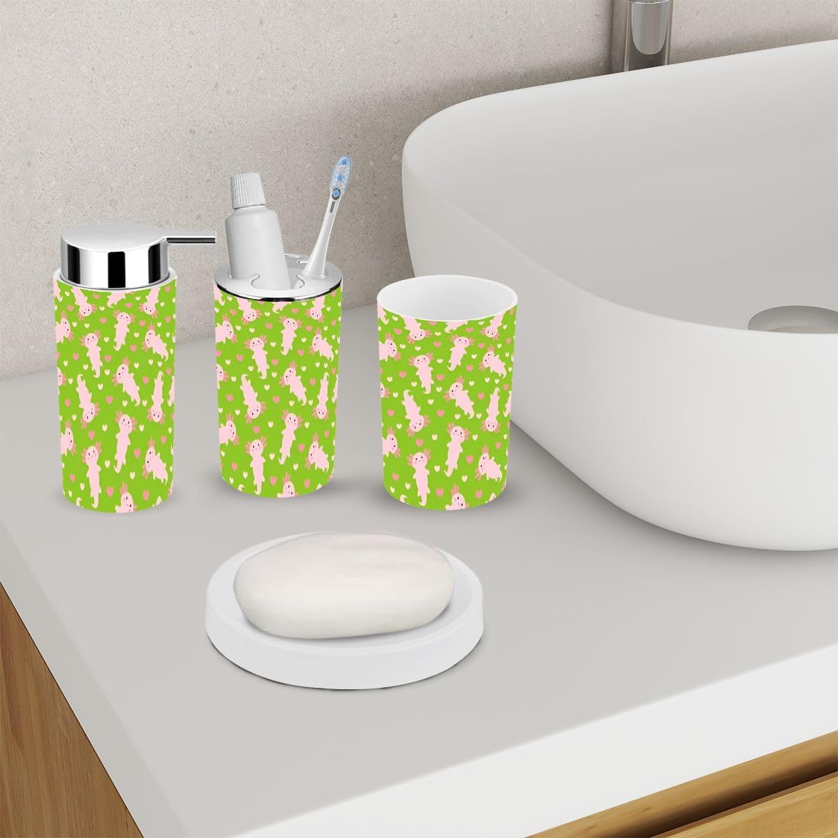 6 Piece Cute Cartoon Axolotl Bathroom Accessory Set