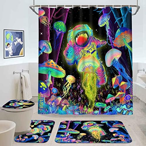 Alishomtll Blacklight Astronaut Kids Shower Curtain Set with Rugs