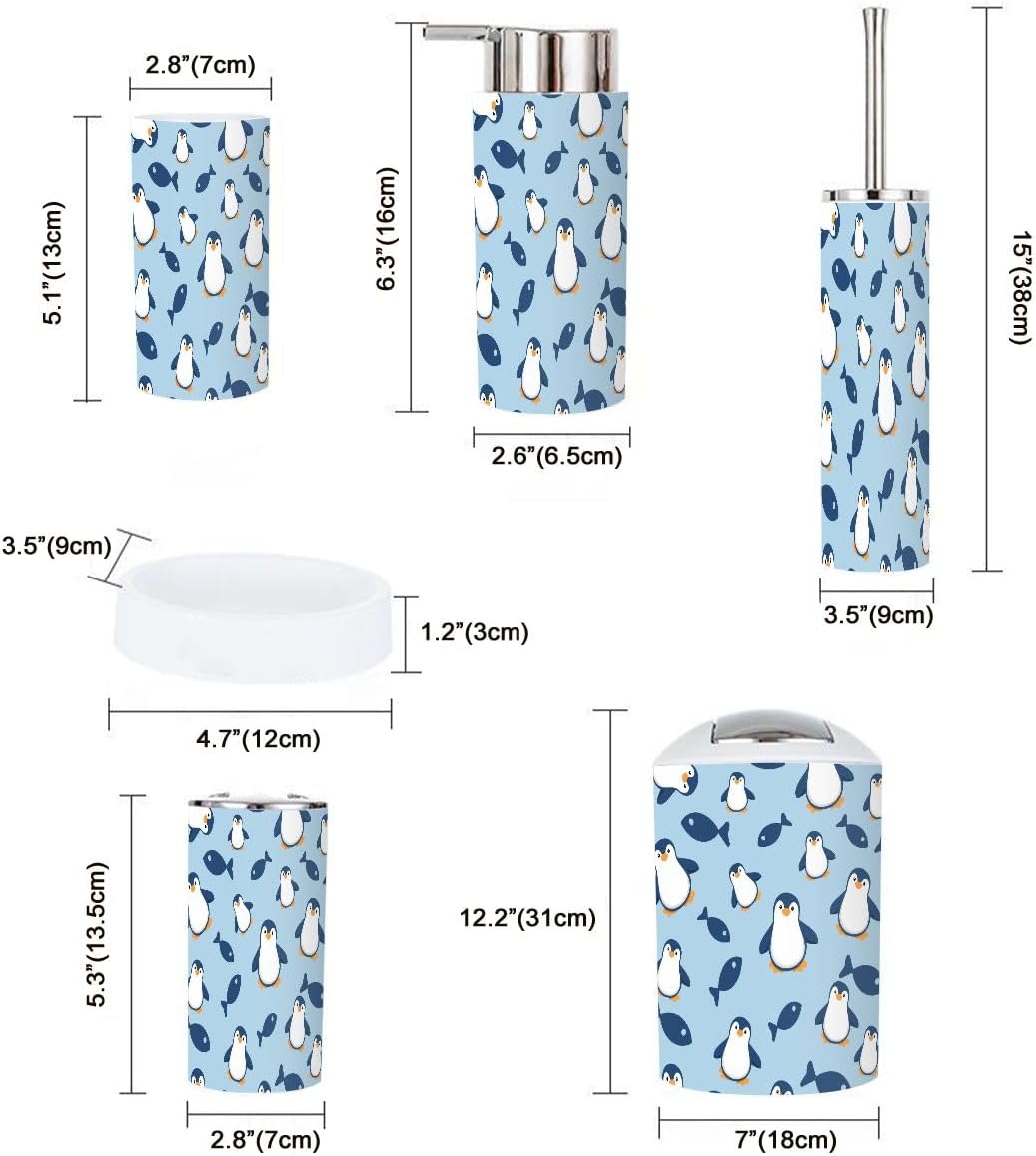 Penguin Small Fish Bathroom Accessories Set 6 Pcs