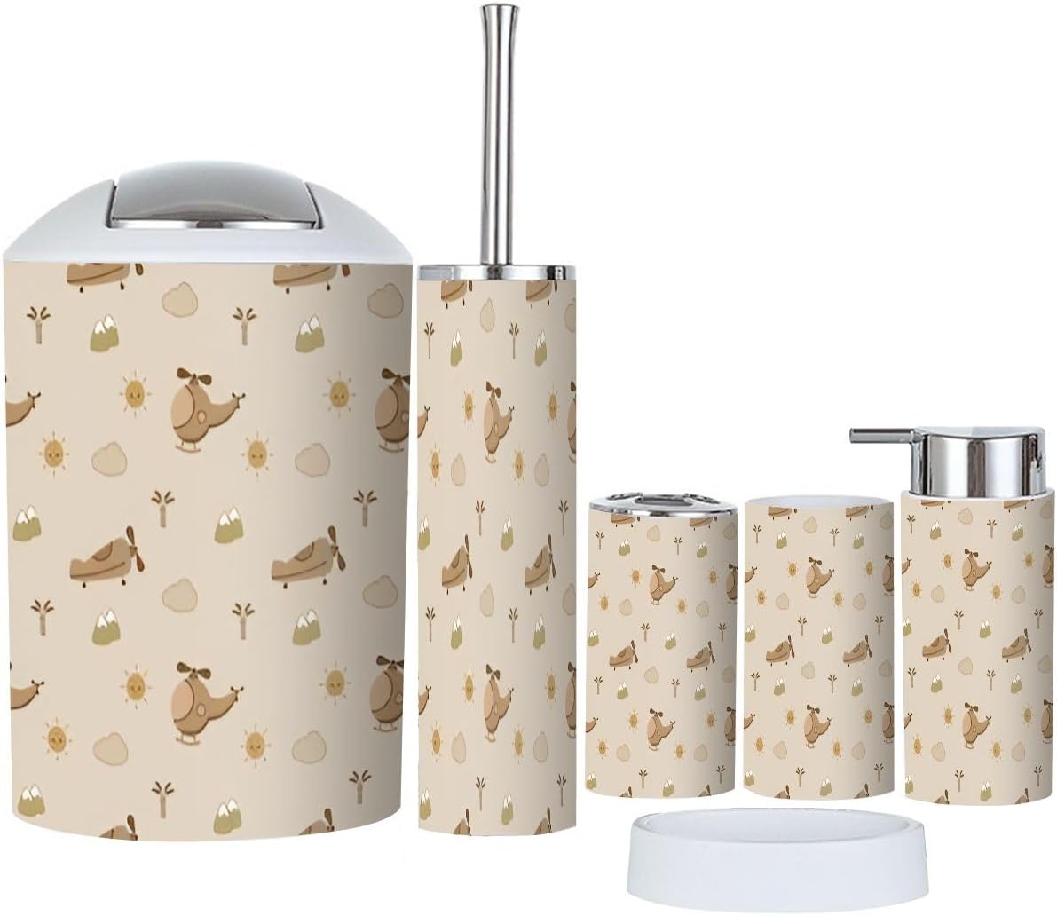 XNGJEMVWXO Cute Airplane Cartoon Bathroom Accessory Set - 6 Piece