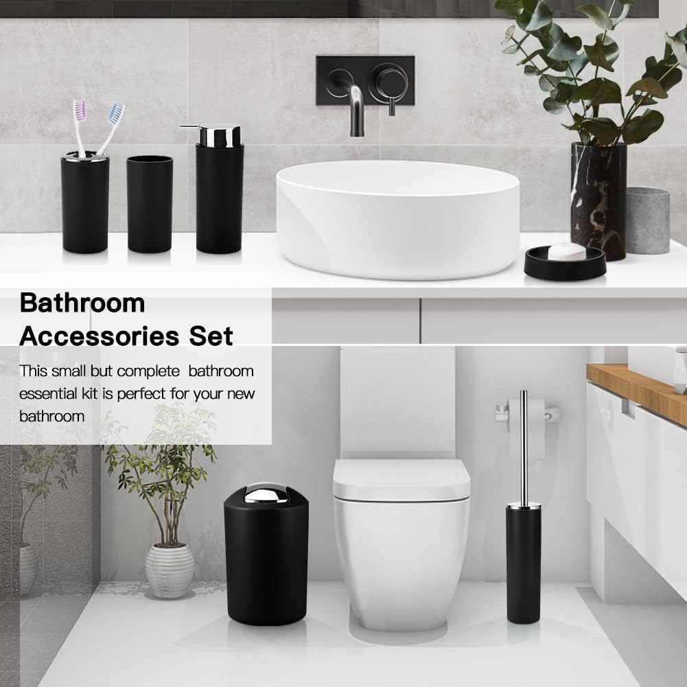 Stylish 6-Piece Black Bathroom Accessory Set With Essential bath essentials