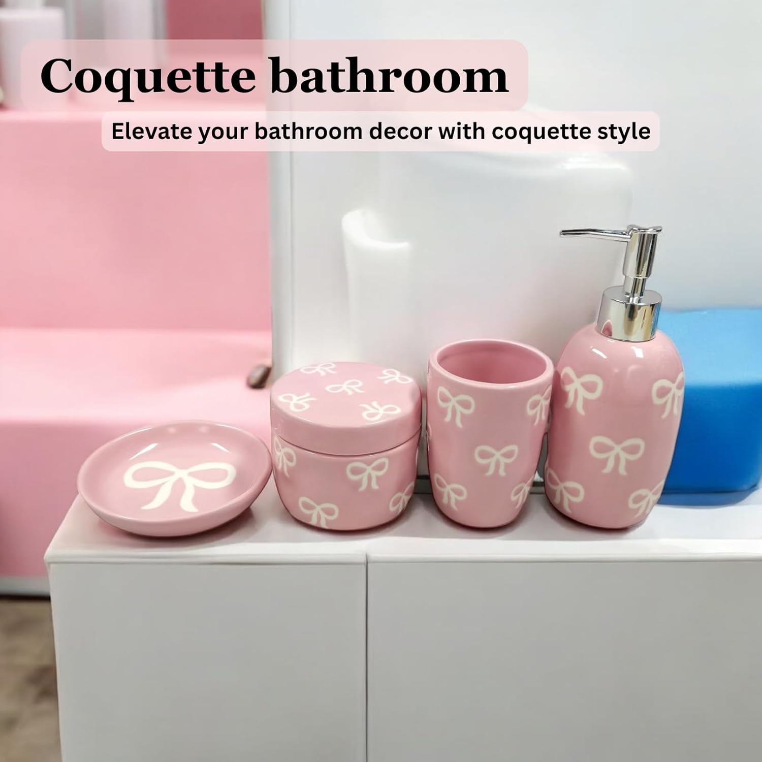 Luxape Bow 4-Piece Ceramic Bathroom Set - Pink