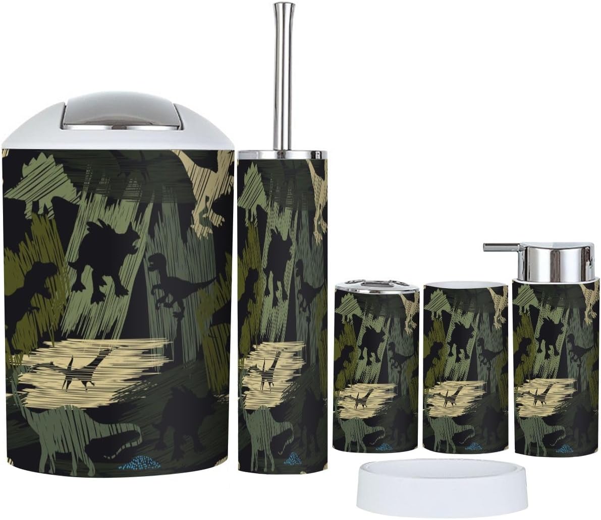Bathroom Accessories Set 6 Pcs Dino Camouflage for Home Commercial Use