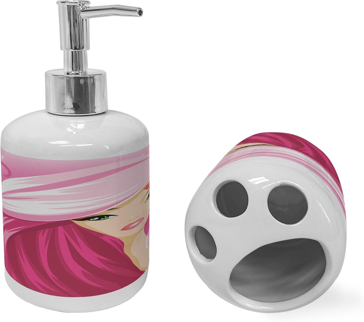 Feminine Soap Dispenser Toothbrush Holder Set