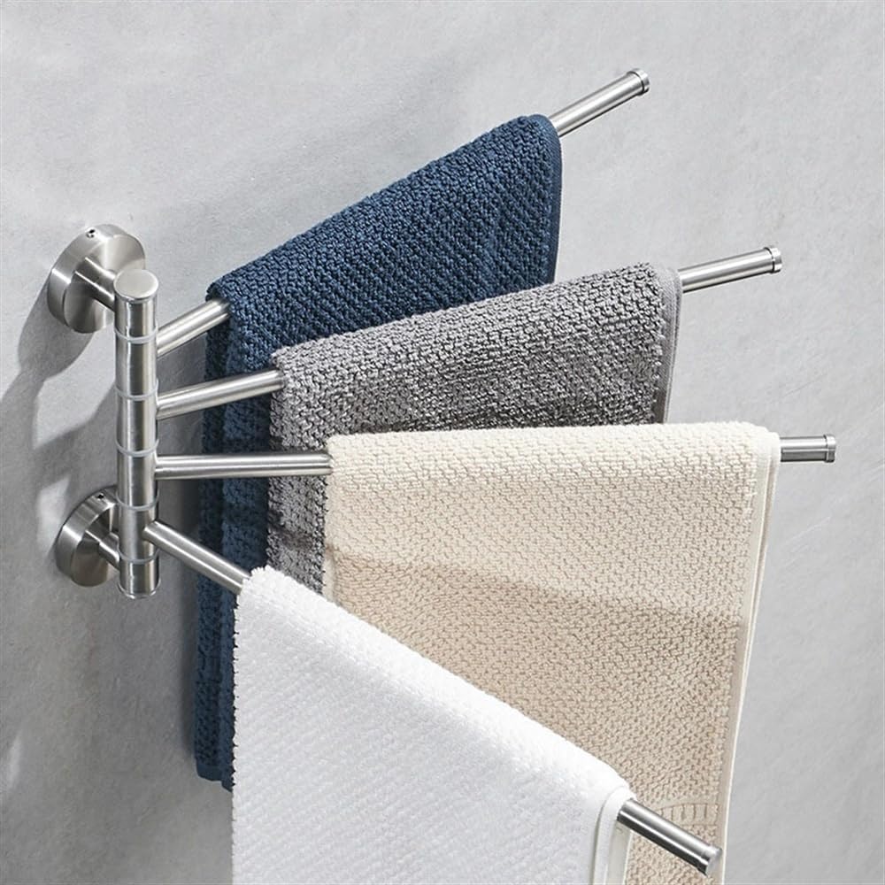 Sturdy Space-Saving Bathroom Towel Rack with 4 Towel Rods and Swivel Arms