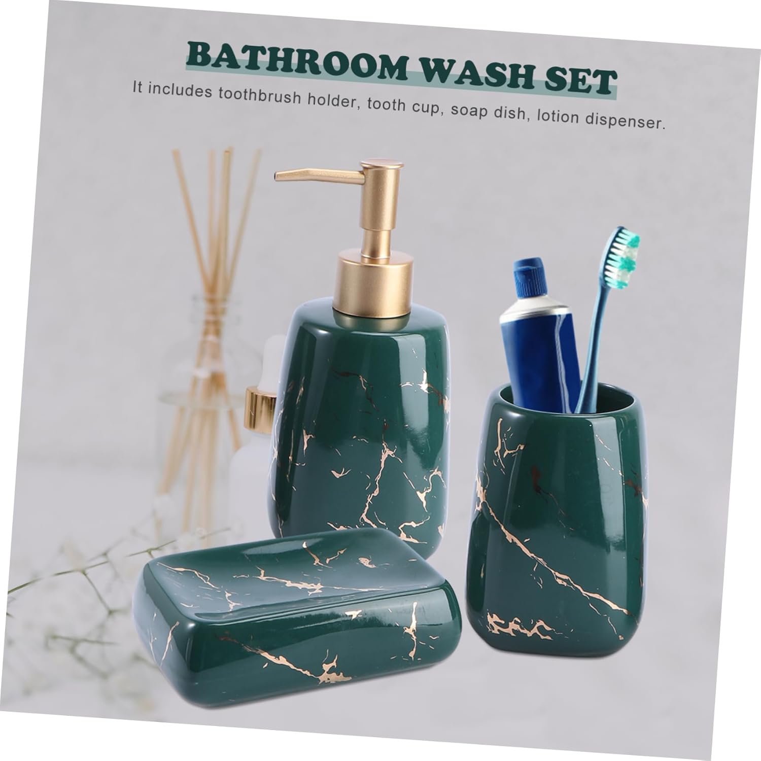 Unomor Bathroom Accessory Set Marble Finish Stylish Organizer