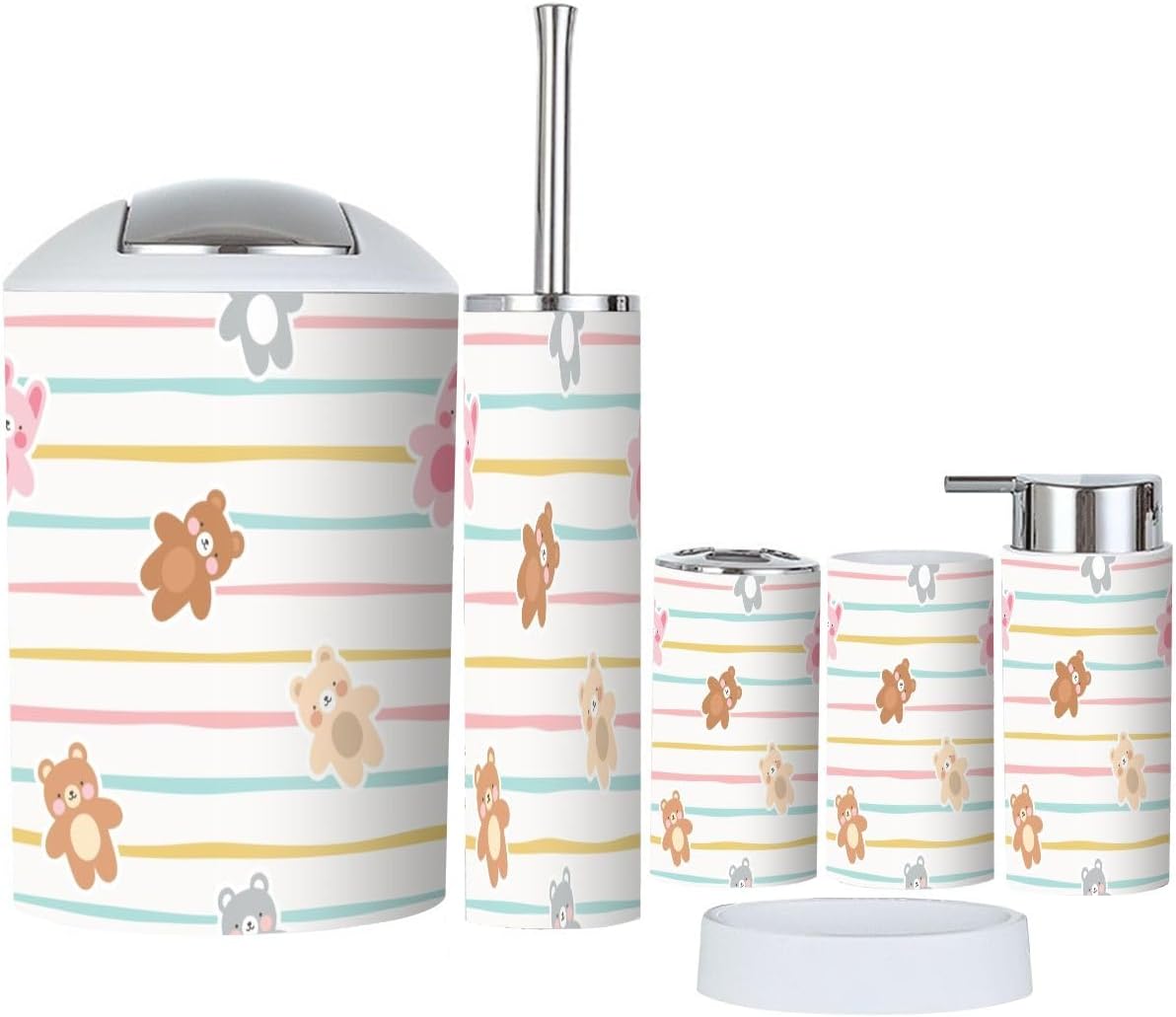 Kawaii Teddy Bear Bathroom Accessory Set 6 Piece