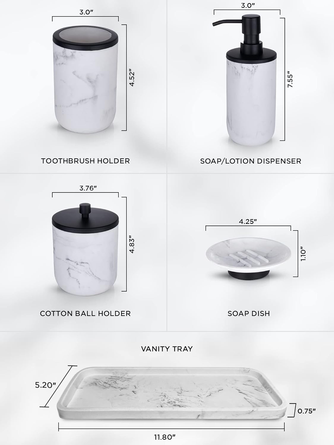 Elegant Marble Matte Black Bathroom Set