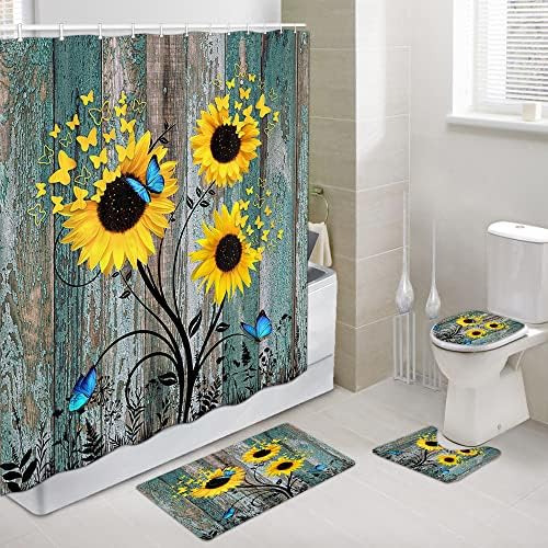 Rustic Sunflower Bathroom Set Non-Slip Mats for Bathrooms