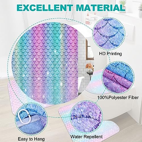 Alishomtll 4-Piece Mermaid Rainbow Kids Bathroom Set with Glitter