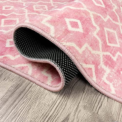 Moroccan Trendy Moroccan Washable Area Rug Small Pink Rug