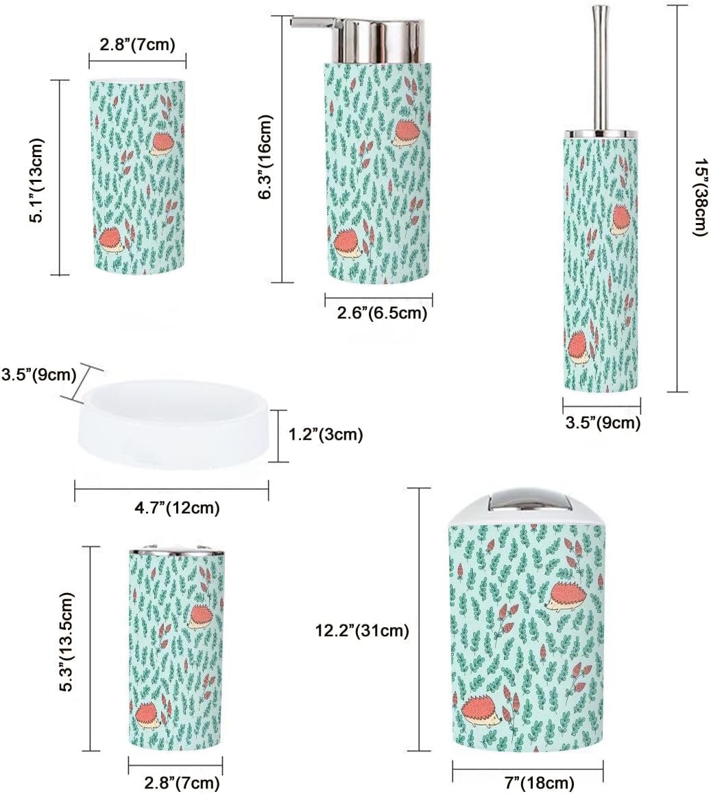 Seamless Hedgehog Floral Elements 6-Piece Bath Set