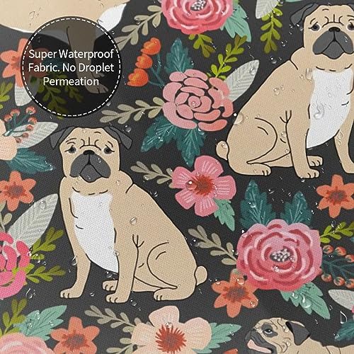 Xoeiran Farmhouse Florals Pug Dogs Shower Curtain 72x72 Inch