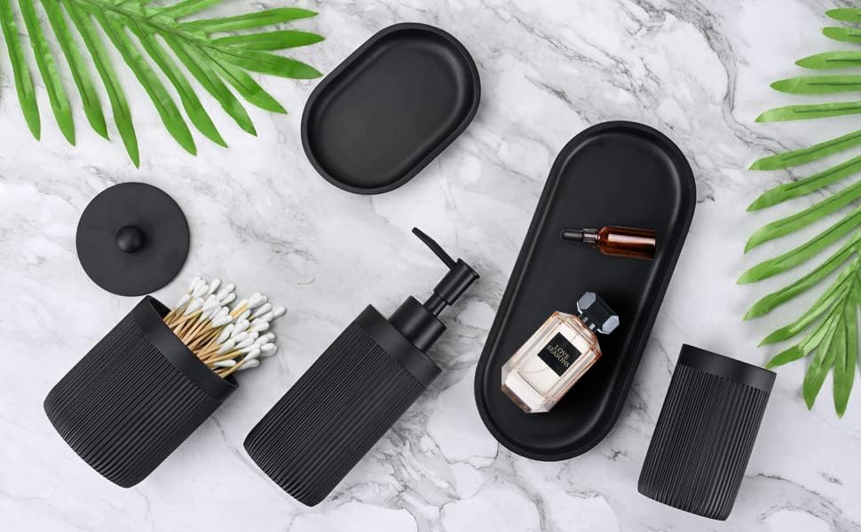 Deobath 5Pcs Matte Black Bathroom Accessory Set
