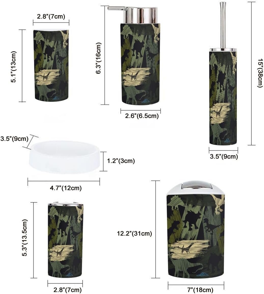 Bathroom Accessories Set 6 Pcs Dino Camouflage for Home Commercial Use