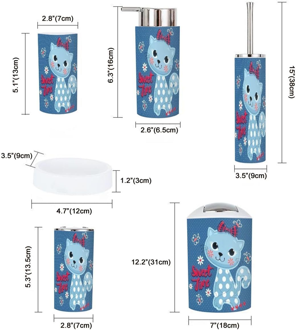 Cartoon Cat Bathroom Accessories Set of 6
