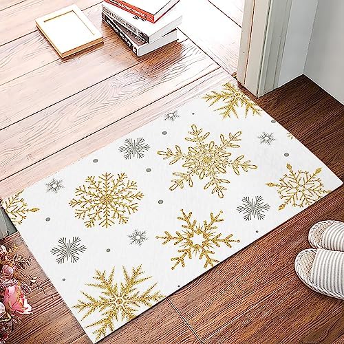 Christmas Golden Snowflake Textured Entryway Doormat 16x24in