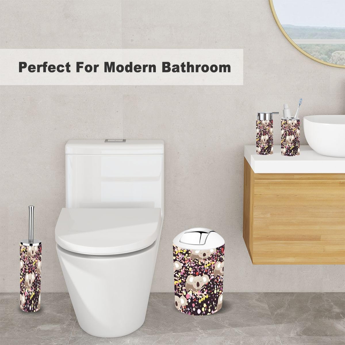 6 Piece Bathroom Accessory Set with Funny Animal Design