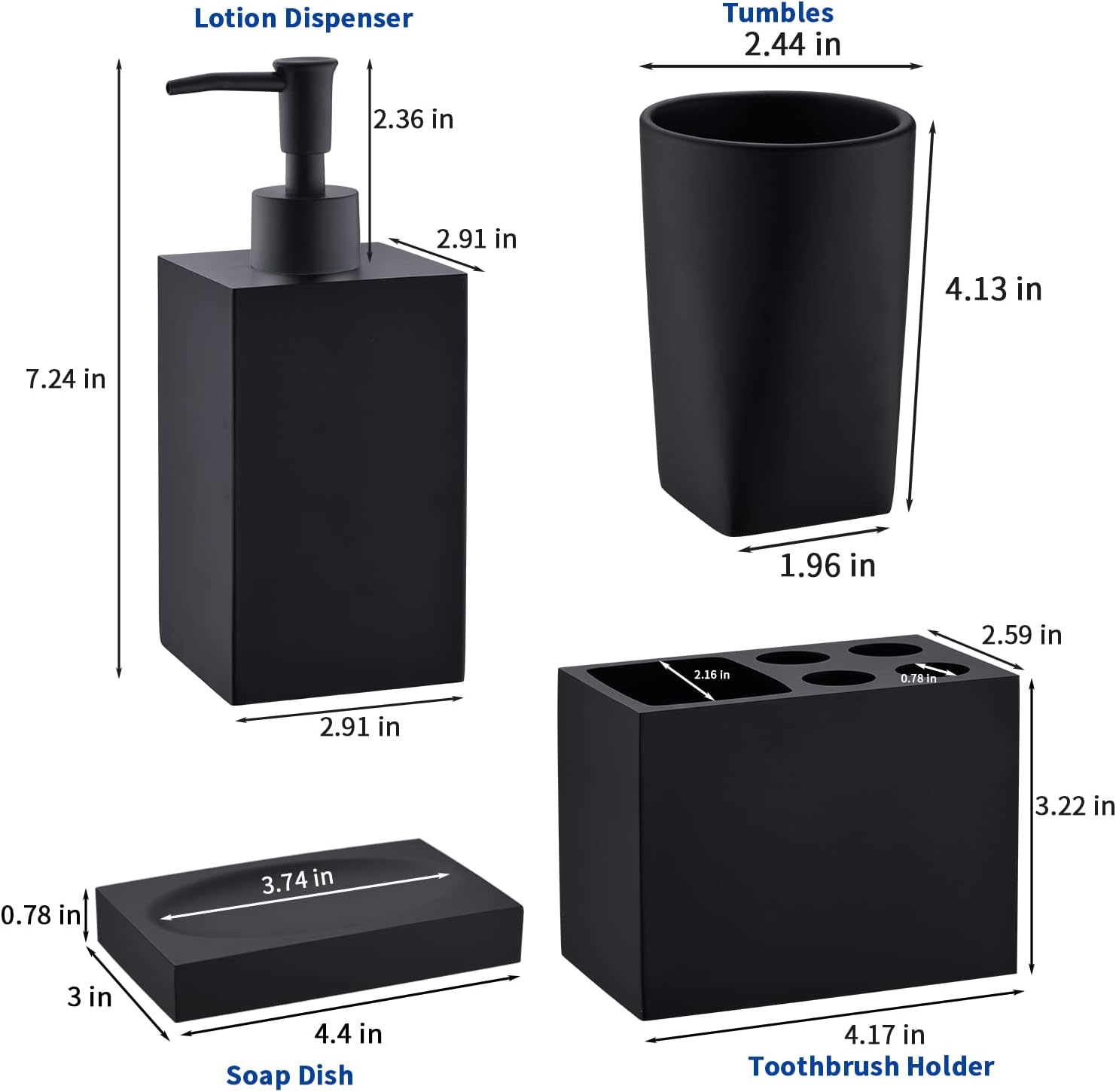 5-Piece Bathroom Accessory Set Matte Black Modern Design