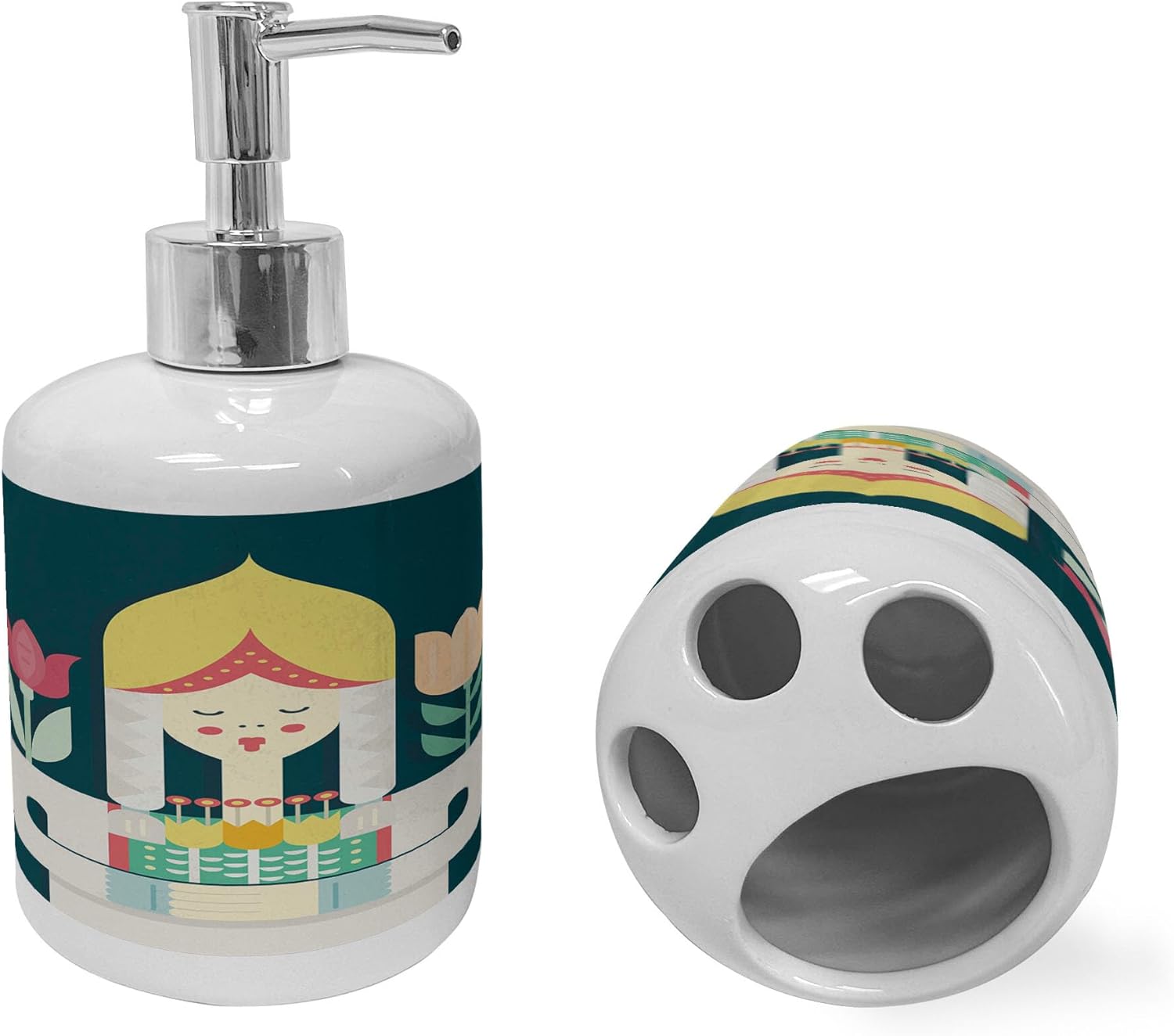 Ambesonne Amsterdam Soap Dispenser Toothbrush Holder Set 2 Pcs