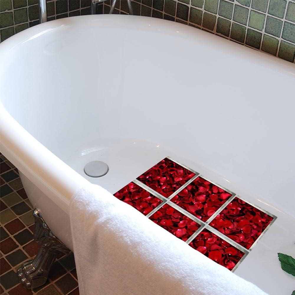 Elegant Non-Slip Bathtub Stickers for Adults Red Rose Petal Design