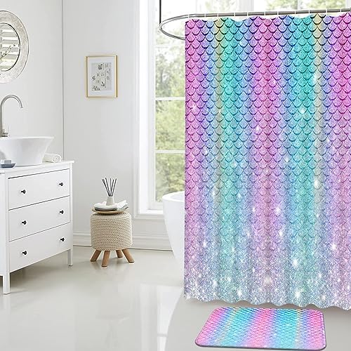 Alishomtll 4-Piece Mermaid Rainbow Kids Bathroom Set with Glitter