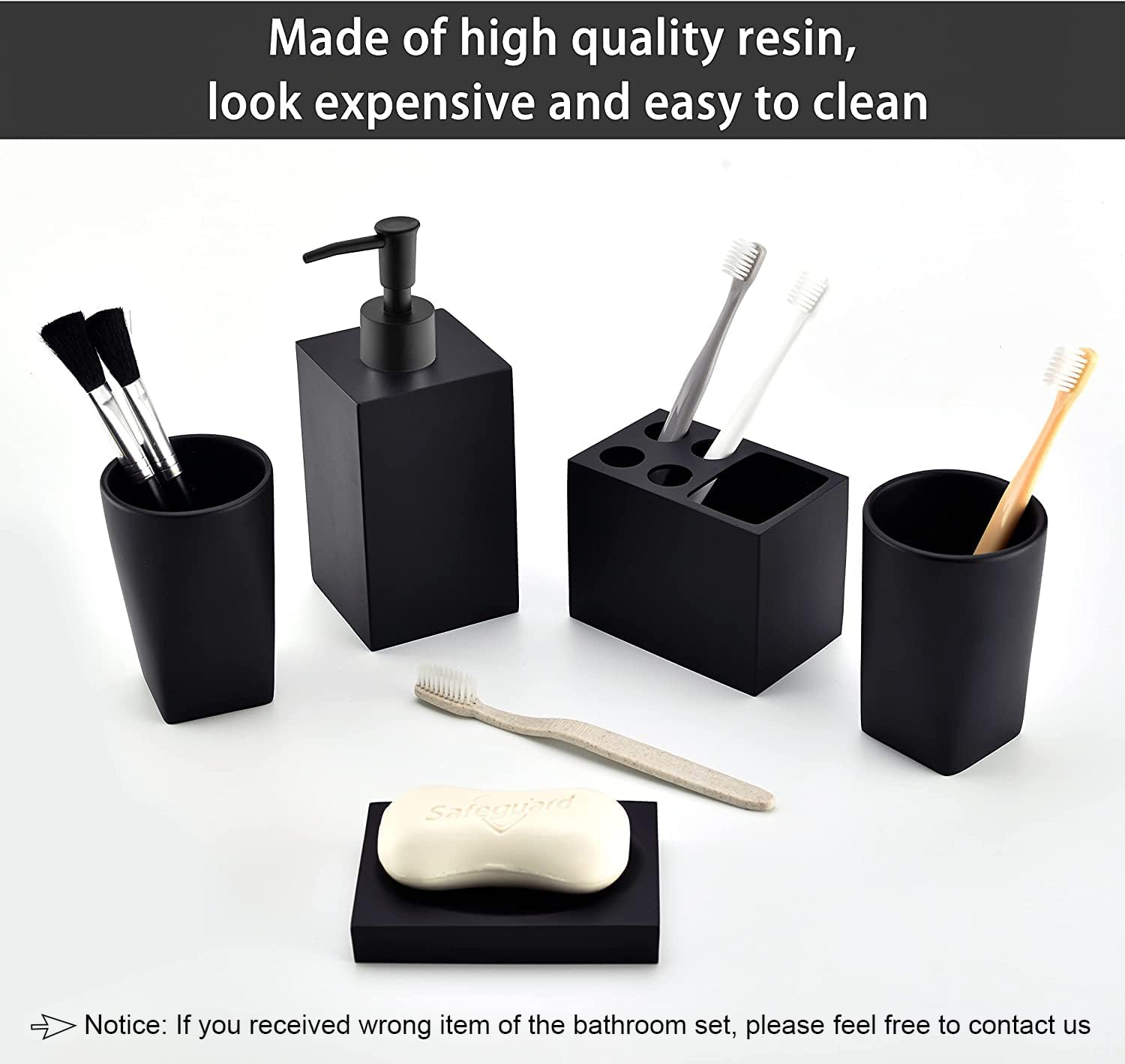 5-Piece Bathroom Accessory Set Matte Black Modern Design
