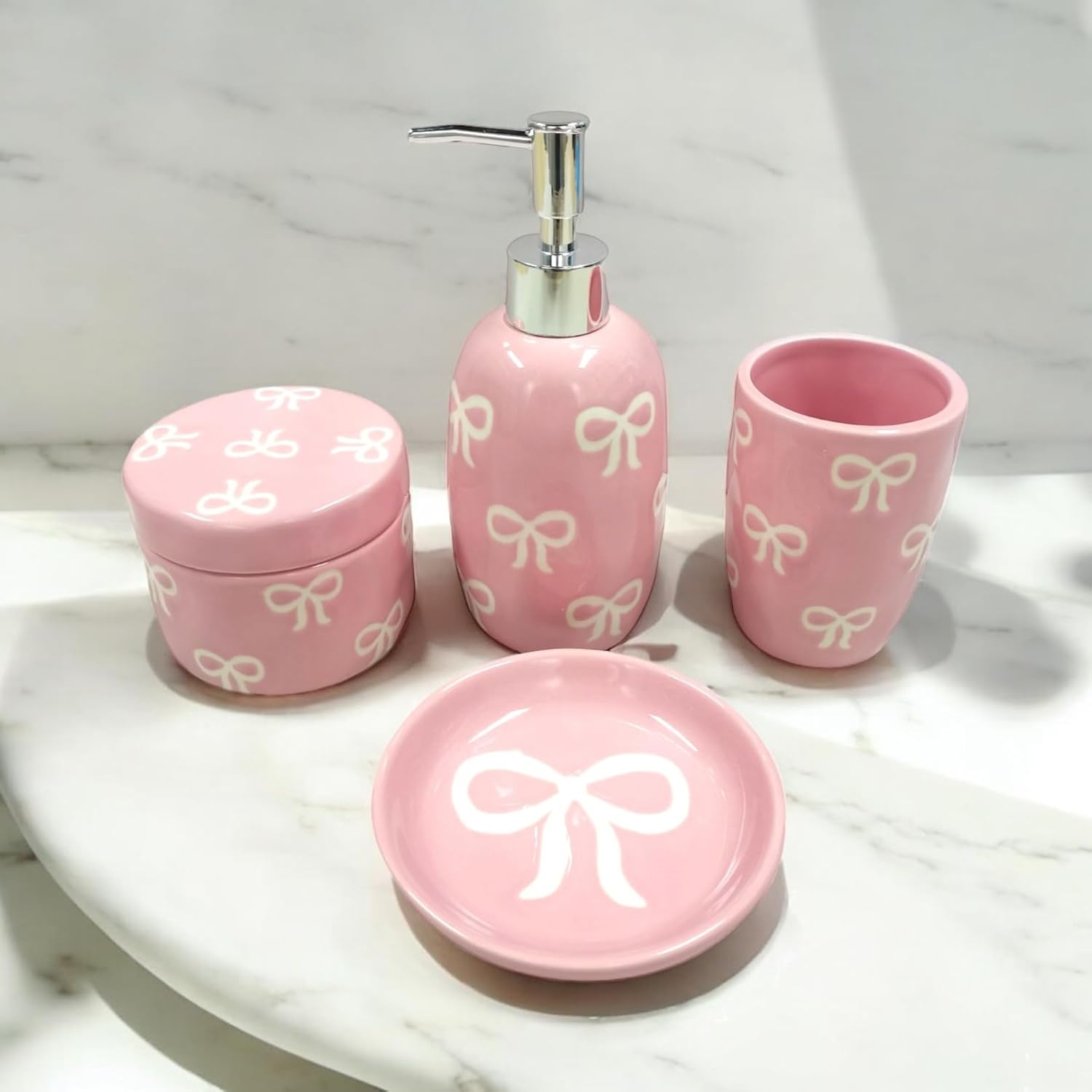Luxape Bow 4-Piece Ceramic Bathroom Set - Pink