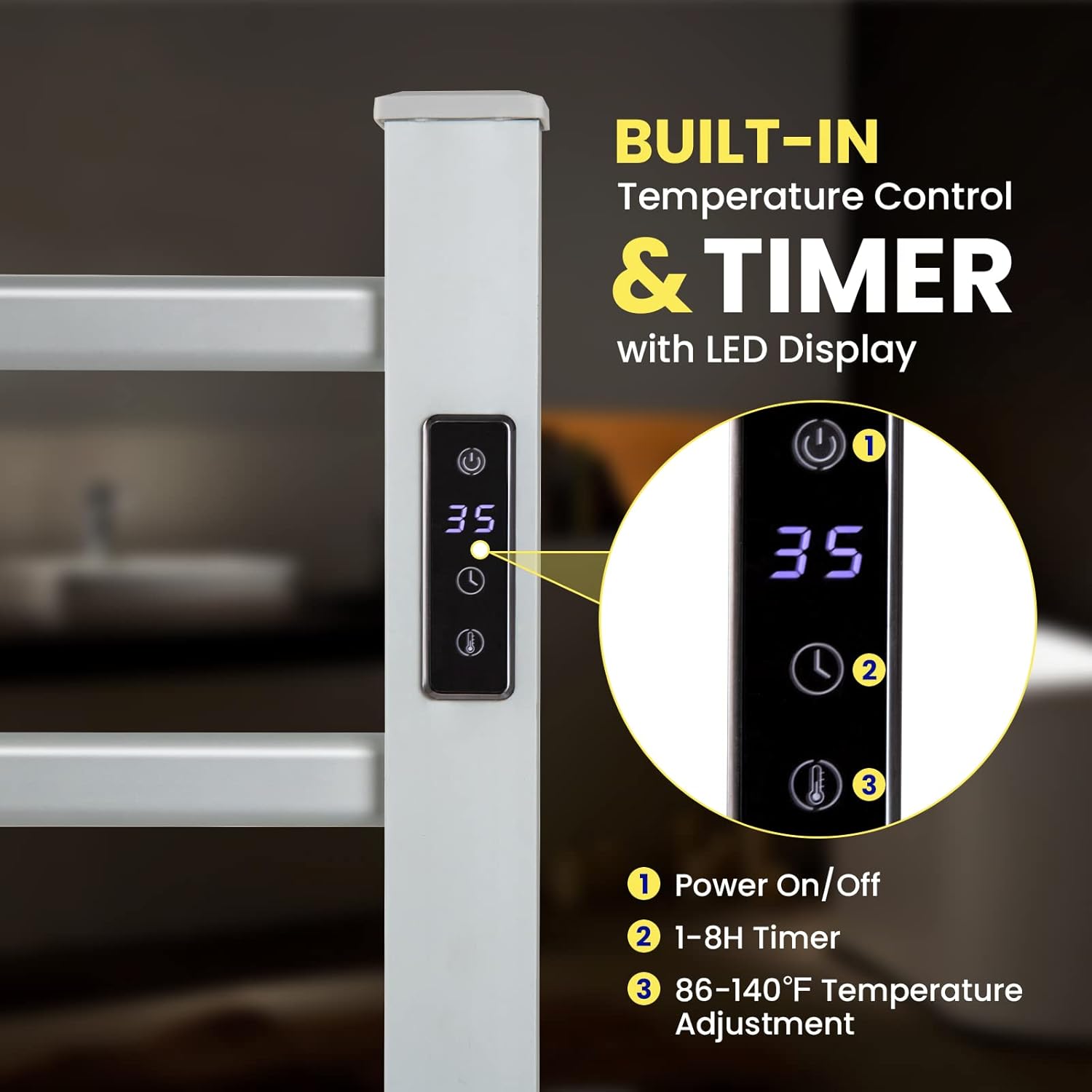 Luxury Heated Towel Rack with Timer LED Display