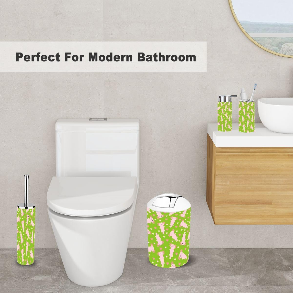 6 Piece Cute Cartoon Axolotl Bathroom Accessory Set