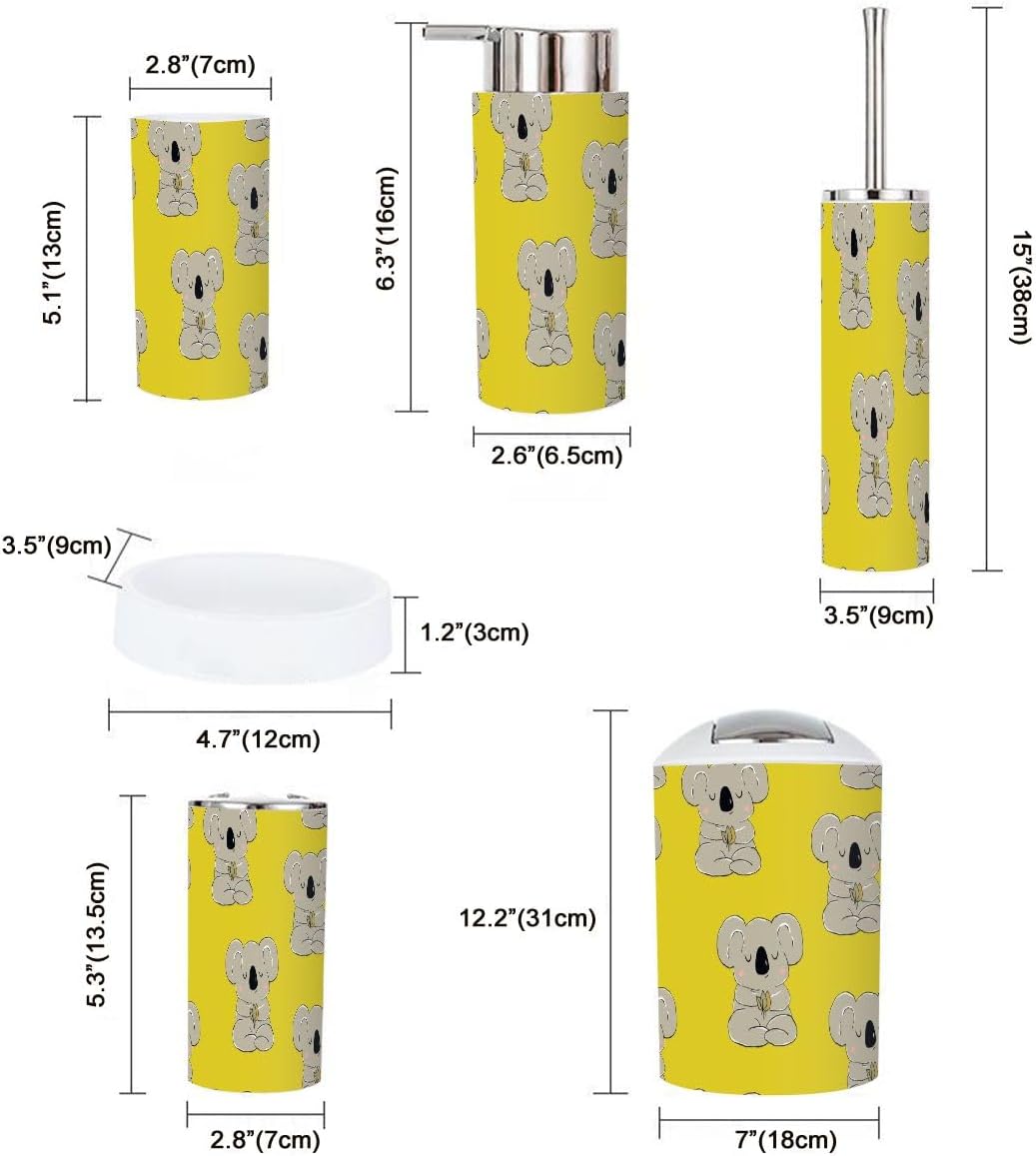 Stylish 6-Piece Bathroom Accessory Set with Koala Cute Design