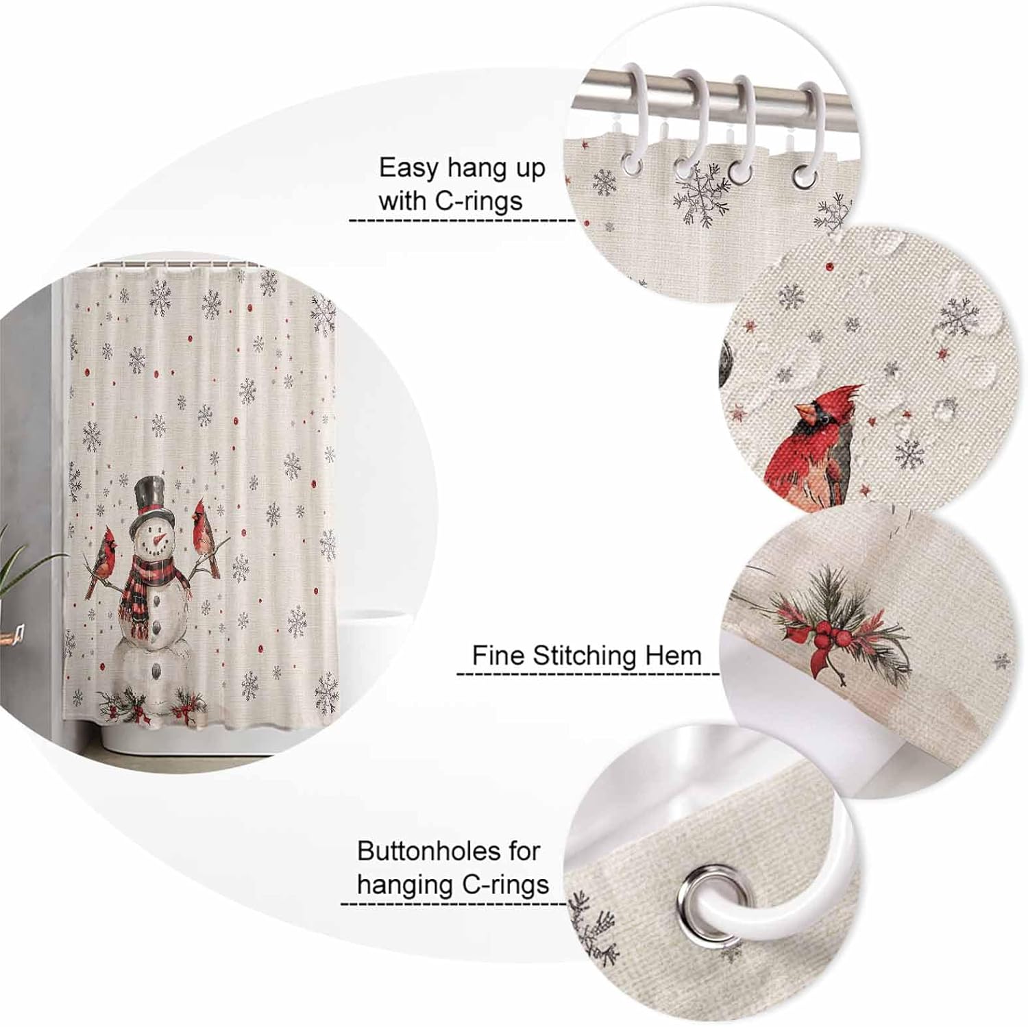 4-Piece Snowman Christmas Bathroom Set with Non-Slip Rugs Shower Curtain