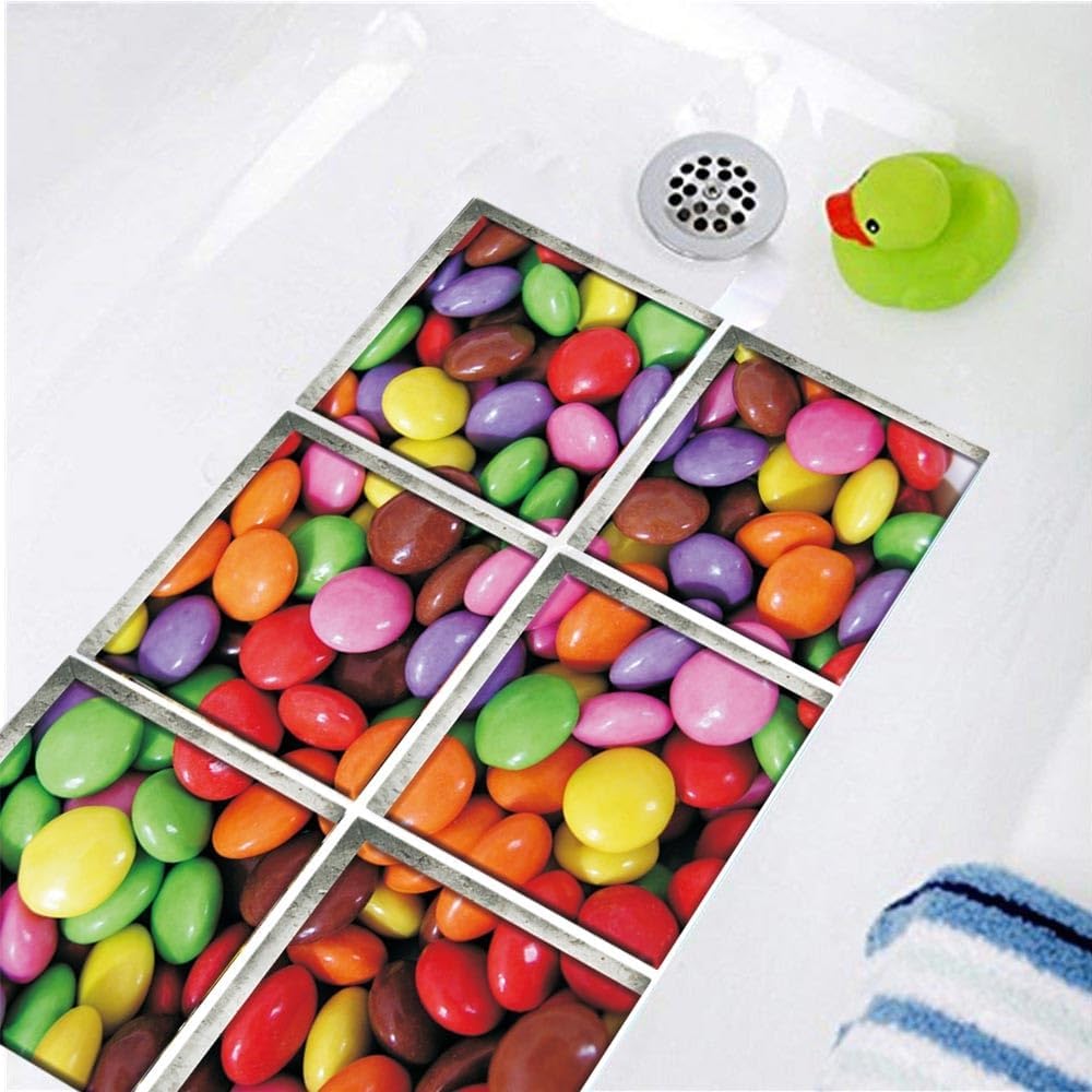 Non-slip bathtub stickers 59x59 inch 6pc anti-adhere rainbow designs