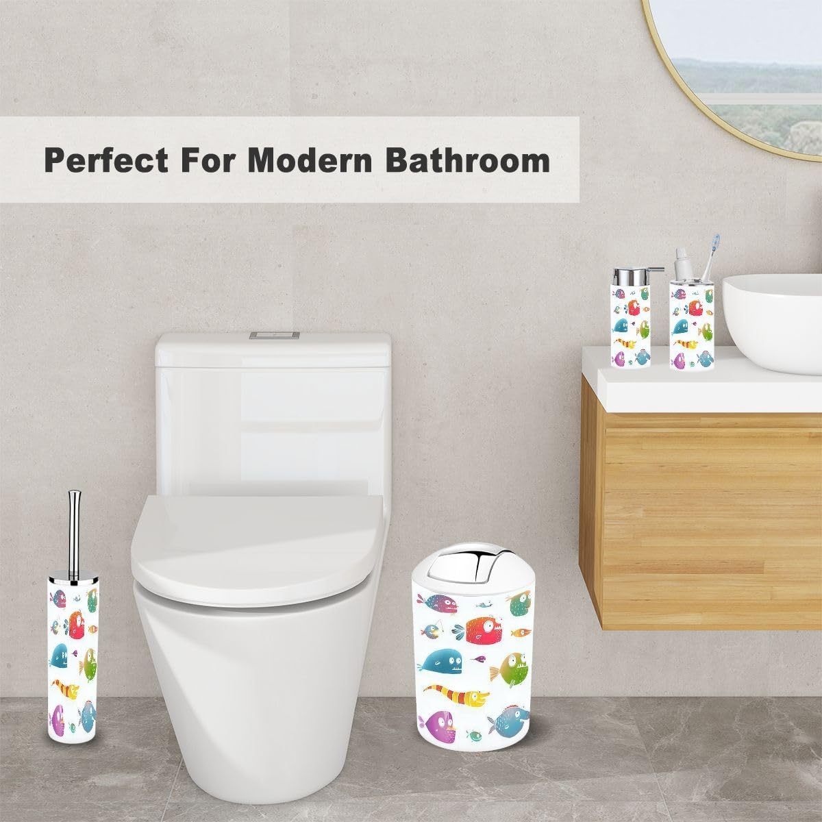 Perfect 6-Piece Kids Bathroom Set with Cartoon Fish Design