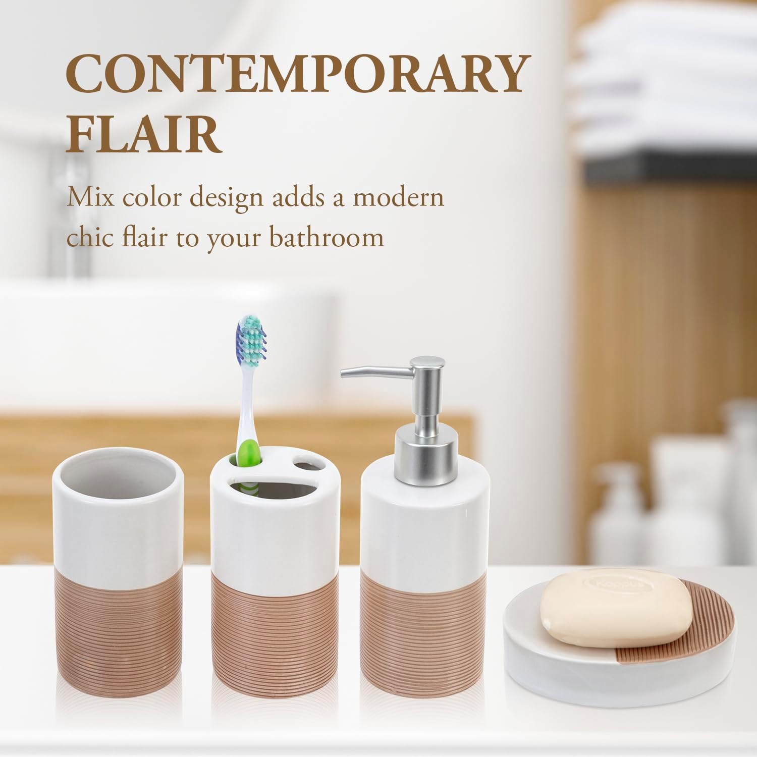 MyGift Deluxe 4-Piece Dual-Tone White Bath Set