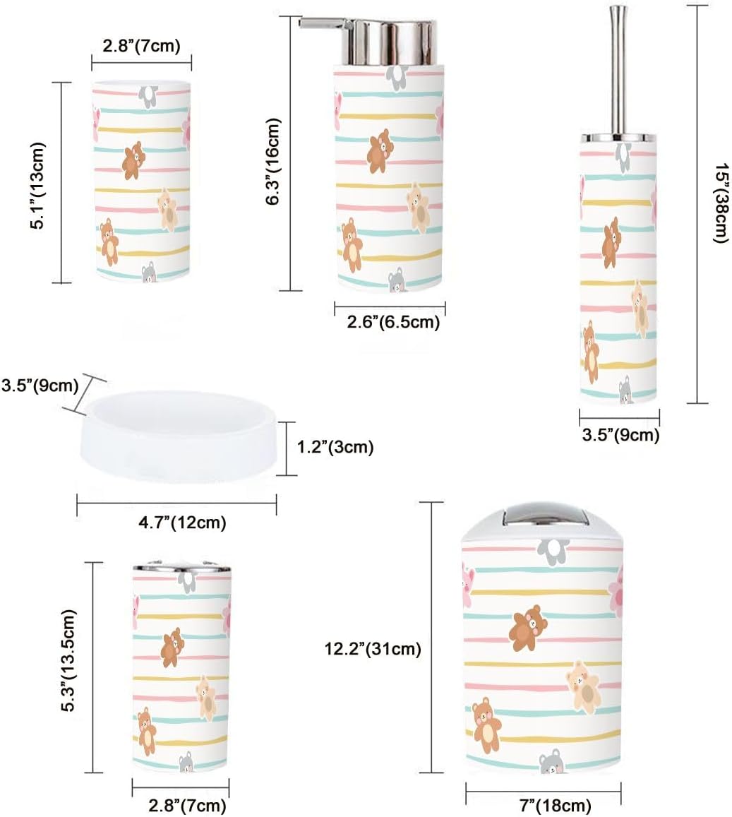 Kawaii Teddy Bear Bathroom Accessory Set 6 Piece