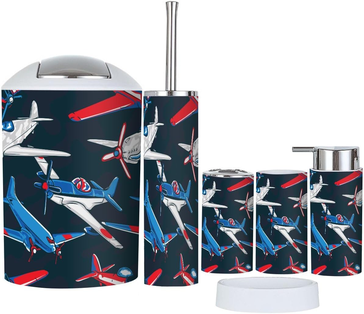 Retro Airplane 6-Piece Bathroom Accessory Set
