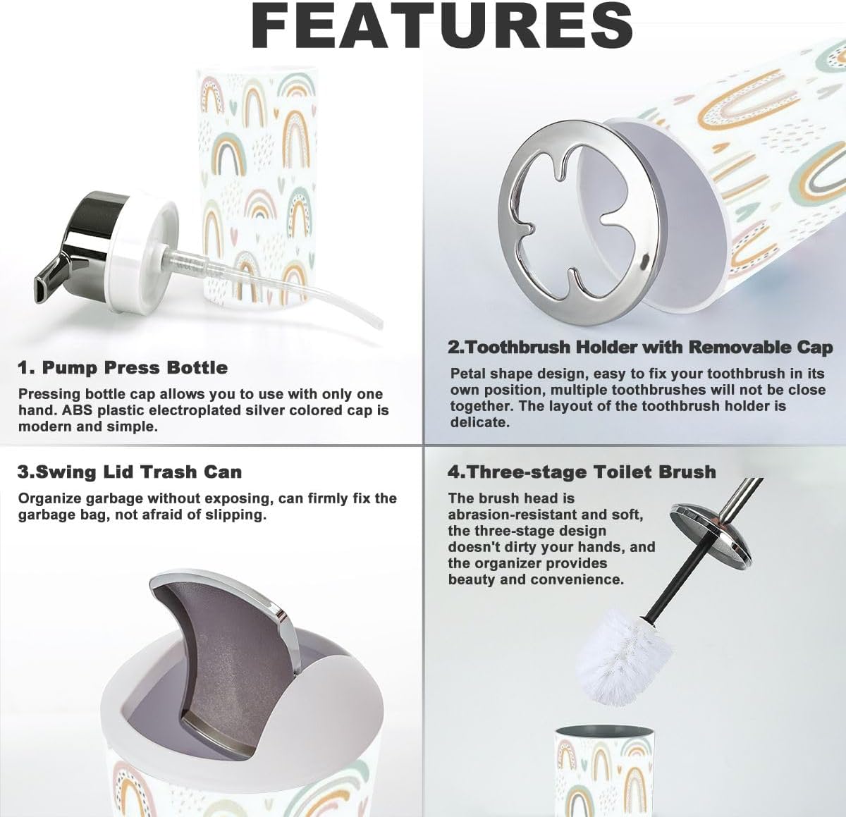 Rainbow Heart Bathroom Accessory Set 6 Piece